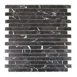 Polished Nero Marquina Black Marble Mini Brick Mosaic Tile - Home Accessories & Decor