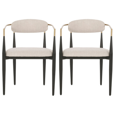 Camas Modern Fabric Upholstered Iron Dining Chairs (Set of 2), Beige + Black + Gold