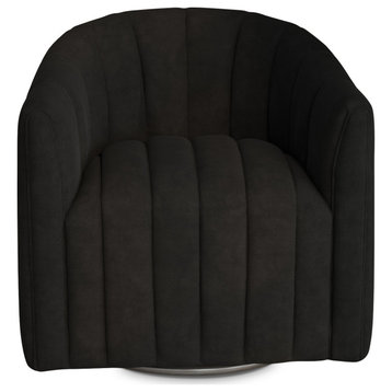 SEYNAR Velvet Swivel Barrel Accent Sofa Chairs with Metal Base for Living Room, Black