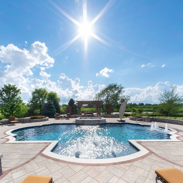 Elgin, IL Roman End Pool with Freeform Hot Tub