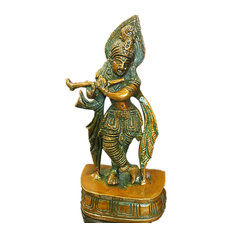 Mogul Interior - Decorative Hindu God Krishna Brass Statue Figurines Sculptures India - Decorative Objects And Figurines