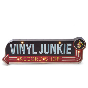 "Vinyl Junkie" Metal Sign, Led Lighted, Wall Mountable