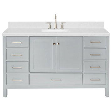 Ariel Cambridge 60" Single Sink Vanity, Carrara Quartz, Gray, Rectangle
