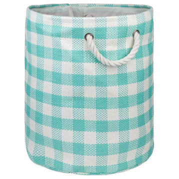 DII 15" Round Modern Style Paper Large Checkers Bin in Blue Finish