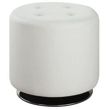 Coaster Contemporary Tufted Faux Leather Round Swivel Ottoman in White