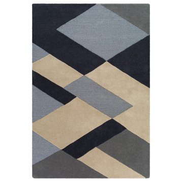 Kennedy Modern Area Rug, Navy/Taupe, 9'x13'