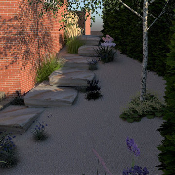 Modern Terraced Cottage Garden on a Slope, Oxshott, Surrey, UK