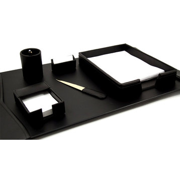 6-Piece Black Leather Desk Set
