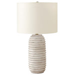 Monarch Specialties - Lighting, 28"H, Table Lamp, Cream Resin, Ivory/Cream Shade, Transitional - Add fashionable style and function, this 28"h transitional style table lamp is the perfect accent to brighten up your living room, bedroom, or home office area. With a textured finish, the cream resin base with ridges all around the elongated beehive structure is complimented with a chic ivory linen fabric shade and finished with a grey wooden finial on top. Featuring a 3-way switch holding a single bulb (not included) with a maximum outage of 100W/120V, allows you to customize the ambiance in a space. Place this versatile lamp on a side or end table, or on your nightstand to create a warm and inviting atmosphere. Made with durable quality materials ensuring longevity, this lamp includes a 2 year limited warranty against any manufacturer's defects for a worry-free purchase. Brighten up any office, living room, or bedroom with this stylish, textured 28 h table lamp with a distressed cream resin base in a ridged, elongated beehive design, and chic ivory linen fabric drum shade topped with a grey wood finial.