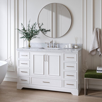 Ariel Stafford 55" Single Rectangle Sink Bathroom Vanity, White, 1.5 Carrara Marble