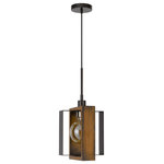 Cal Lighting - 21.5" Pinewood and metal Pendant Fixture, Wood/Black - Constructed with durable material
