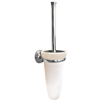 Wall Mounted Glass Toilet Brush Holder With Chrome Mounting