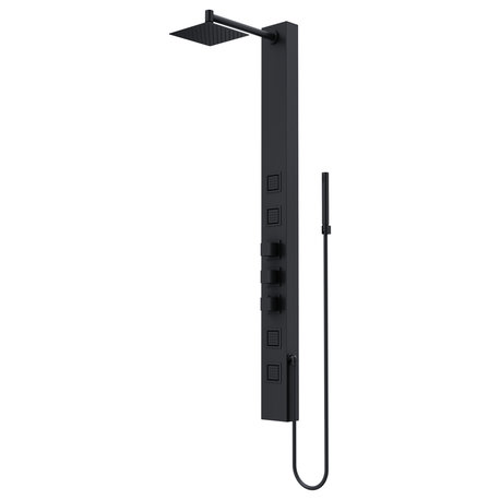 Sutton 58" H x 5" W 4-Jet Shower Panel with Square Shower Head, Matte Black