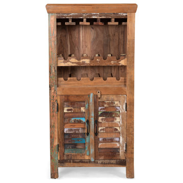Sandy Boho Handcrafted Wooden Bar Cabinet