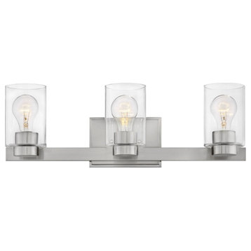 Miley Bath Three Light, Brushed Nickel with Clear