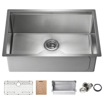 KIBI Undermount Single Bowl Workstation Sink, Stainless Steel 28"