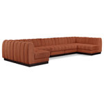 Meridian Furniture - Quinn Chenille Upholstered U-Shaped Modular Sectional, Cognac, 7-Piece: 5 Armless Chair, 2 Corner Chair - The Quinn Modular Sectional is a stunning piece crafted in a rich and luxurious cognac chenille fabric. Its awe-inspiring design and exceptional quality make it a perfect addition to any space, whether it's a living room, bedroom, or office. The sectional's plush cushioning and sturdy frame provide both comfort and durability, ensuring that it will be a favorite for years to come. Whether you're looking for a statement piece or simply a comfortable seating option, the Quinn sectional is an excellent choice.