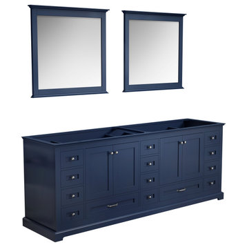Dukes 84" Navy Blue Double Vanity, no Top and 34" Mirrors