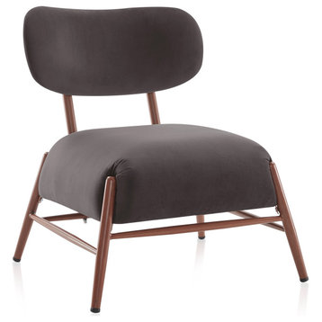 Mid Century Modern Velvet Accent Chair, Vintage Style, Armless, Espresso