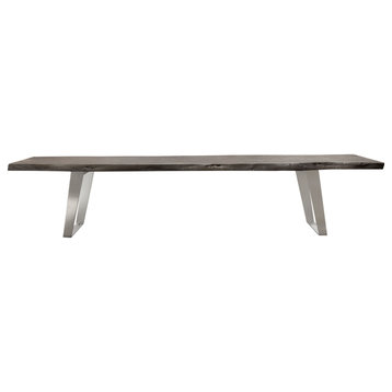 Titan Solid Acacia Wood Accent Bench in Finish  Silver Metal Inlay & Base