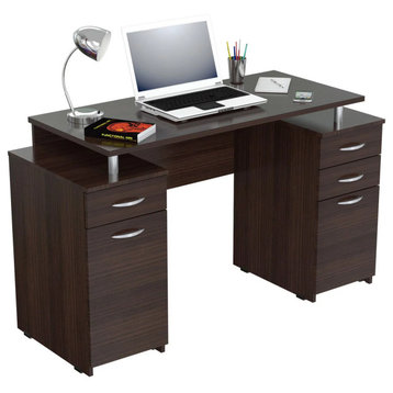 Modern Desk, Double Pedestal Design With Drawers & Floating Worktop, Chocolate