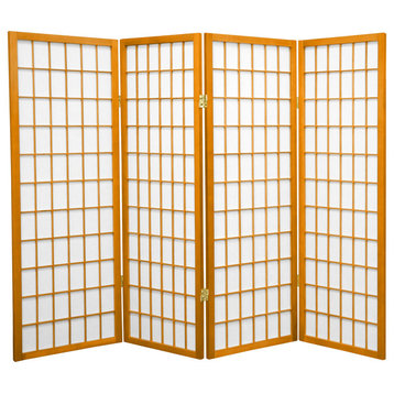4' Tall Window Pane Shoji Screen, Honey, 4 Panels