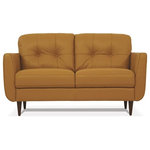 Acme Furniture - ACME Radwan Loveseat, Caramel Leather - Combining the stunning visual effect of art with lines and comfort, the Rawdan loveseat is one you'll want to spend lots of time in. This beautiful caramel leather loveseat features button tufted cushions with contrast tone stitching and unique tapered wood legs. Its deep, comfy seat and flared padded arms give it an incredible sink-right-in quality that's perfect for the whole family.
