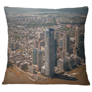 Aerial View of City From Helicopter Cityscape Throw Pillow, 18"x18"