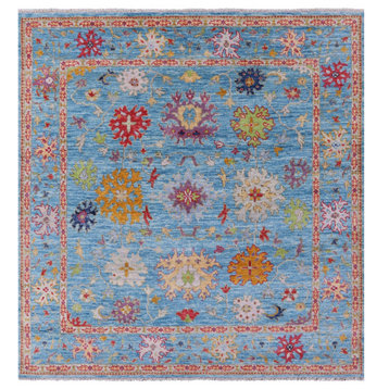 8' Square Handmade Turkish Oushak Wool Rug - Q13392