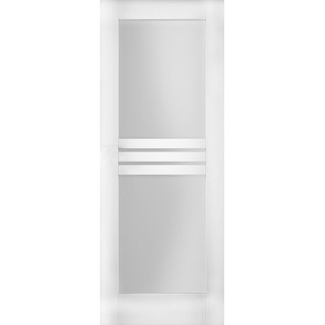 Slab Door Panel Opaque Glass 4 Lites / Mela 7222 White Silk / Finished Doors, 24" X 84"