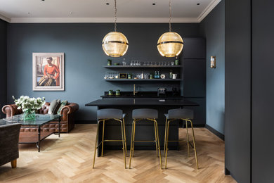 Photo of a midcentury home bar in London.