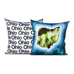 Ohio Map Pillow, Blue - Decorative Pillows
