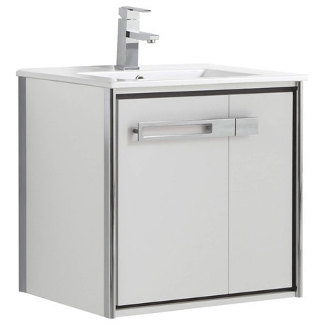 Oakville Wall Mount Bathroom Vanity, White Matte, 24", Chrome Hardware