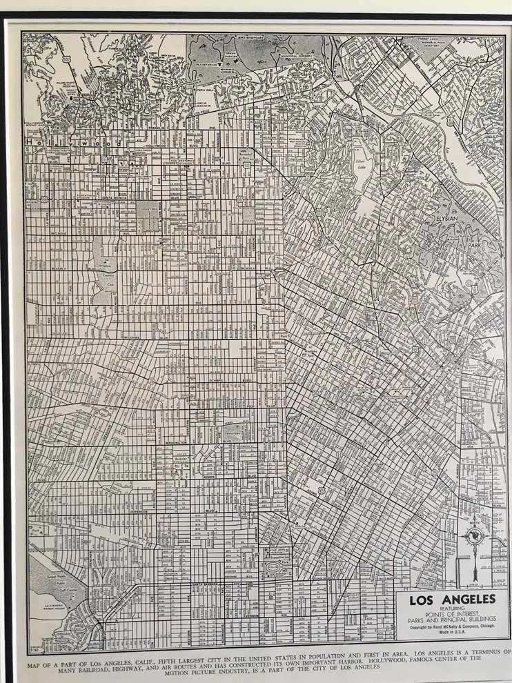 Vintage Los Angeles Map, Framed Original LA Map-Authentic 1940s
