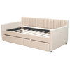 Gewnee Twin Size Upholstered Daybed with Storage Drawers,Beige