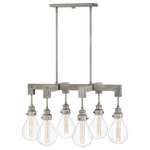 Hinkley - Hinkley 3268PW Denton  - Six Light Stem Hung Linear Chandelier - Vintage warmth meets modern minimalism in the Denton collection. Offering a range of refined designs to choose from, Denton integrates industrial finishes with rustic wood accents. An over-scaled classic glass form pairs with T-style lamping to deliver a fresh take on modern-farmhouse style.  No. of Rods: 6  Mounting Direction: Up  Canopy Included: TRUE  Shade Included: TRUE  Sloped Ceiling Adaptable: Cord Length: 20.25  Canopy Diameter: 4.75 X 12 Rod Length(s): 12.00    Remodel: NULL  Trim Included: NULLDenton  Six Light Stem Hung Linear Chandelier Pewter Clear Glass *UL Approved: YES *Energy Star Qualified: n/a  *ADA Certified: n/a  *Number of Lights: Lamp: 6-*Wattage:60w Medium Base bulb(s) *Bulb Included:Yes *Bulb Type:Medium Base *Finish Type:Pewter