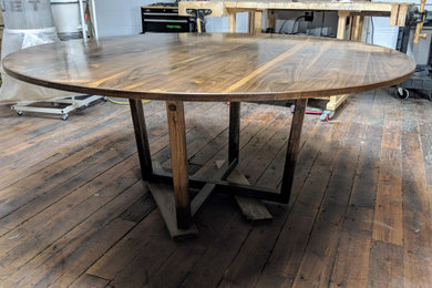 Mid Century Modern solid walnut round dining table