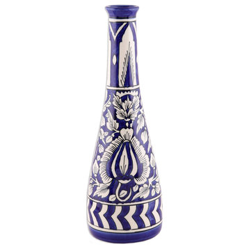 NOVICA Royal Retreat In Blue And Ceramic Decorative Vase