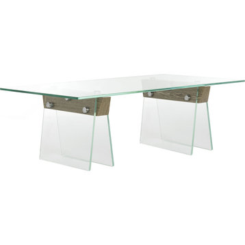 Modern Loft Coffee Table - Clear Glass, Wood Veneer (In Gray)