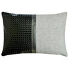 Black & Grey Faux Leather 12"x20" Lumbar Pillow Cover Patch Work - Lux Black