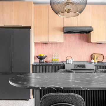 Mid-Century Modern Pink Kitchen in Miami Shores