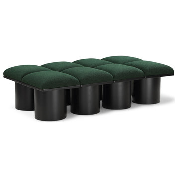 Pavilion Boucle Fabric Upholstered 8-Piece Modular Bench, Green, Black Finish