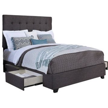 Manhattan Fabric Upholstered "Steel-Core" Platform Queen Bed/4-Drawers Gray