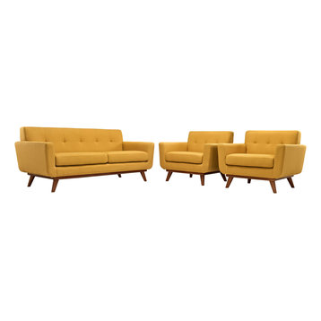 Engage Armchairs and Loveseat Upholstered Fabric 3-Piece Set, Citrus