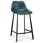 Gingko - Pablo Bar Stools, Set of 2, Teal Blue - Pablo's modern sleek design are warmed by the rich tones of its chestnut brown or teal blue faux leather upholstery with the texture of a well worn glove. Don't be fooled by Pablo's slim lines--this counter sool is well padded, has back support and is extremely comfortable! Decorative stitching and black steel base complete the look. Pablo pairs well with a wide range of counter tops and easily updates any kitchen design. Quality materials and superior construction makes this Pablo Bar Stool suitable for commercial as well as residential projects.