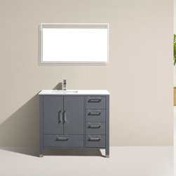 36" Matte Grey with Quartz Counter Top - Bathroom Vanities And Sink Consoles