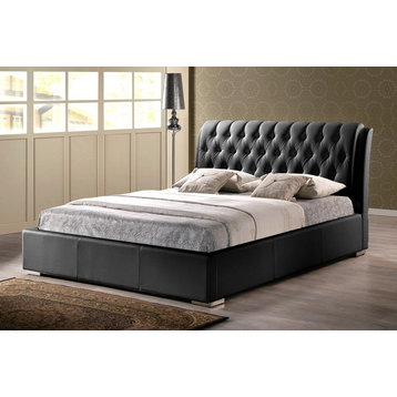 Bianca Black Modern Bed With Tufted Headboard, Queen Size