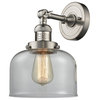 Large Bell 1-Light LED Sconce, Brushed Satin Nickel, Glass: Clear