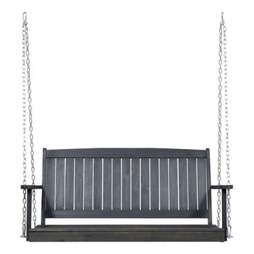 Lilith Outdoor Aacia Wood Porch Swing, Dark Gray Finish