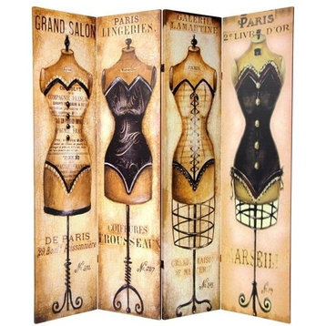 6' Tall Double Sided Mannequin and Singer Canvas Room Divider 4 Panel